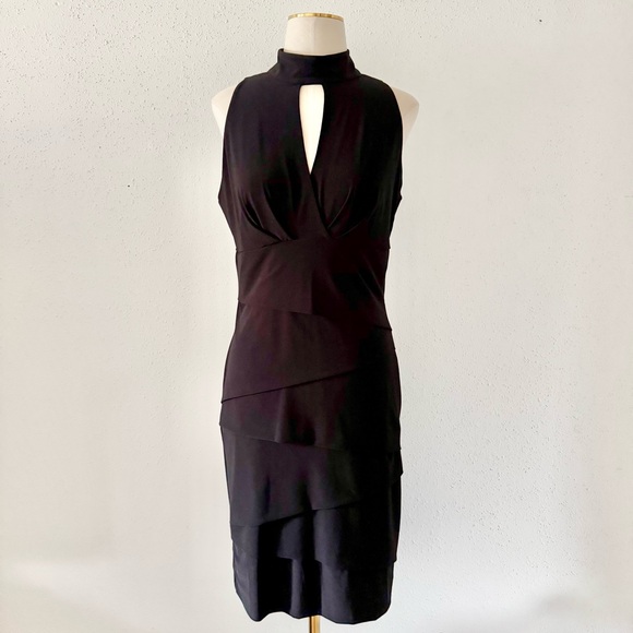 White House Black Market Dresses & Skirts - WHBM Mock Neck Peephole Black Instantly Slimming Dress Sheath Women's Size 10 L